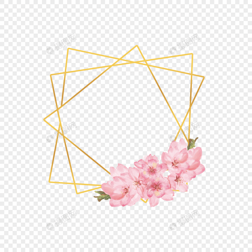 樱花水彩自然金线边框图片