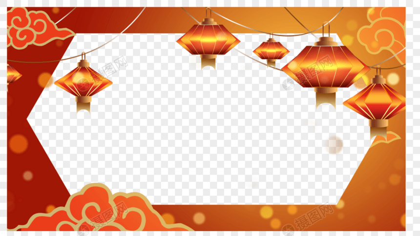 春节红色详云几何新年边框图片
