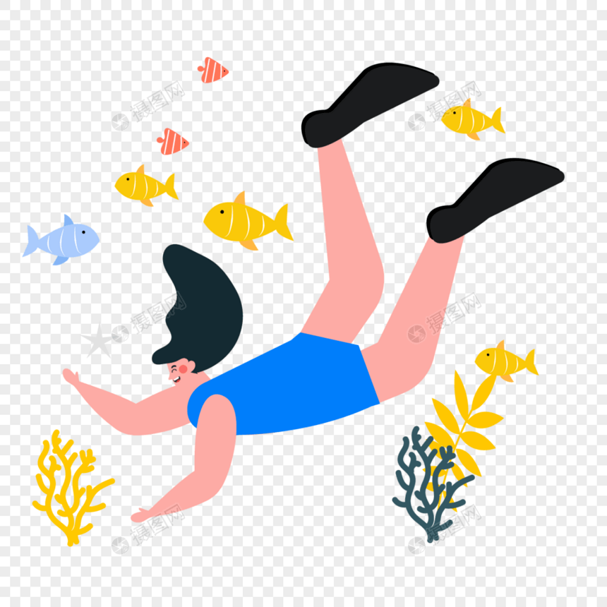 游泳人物彩色小鱼图片