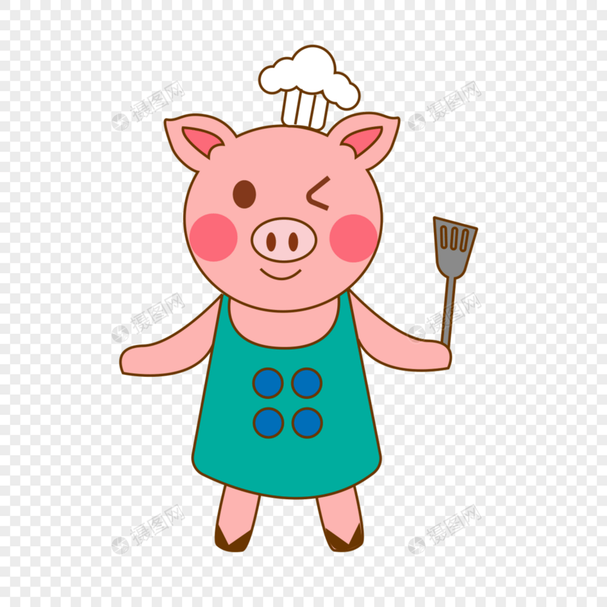 猪厨师绿色可爱卡通画图片