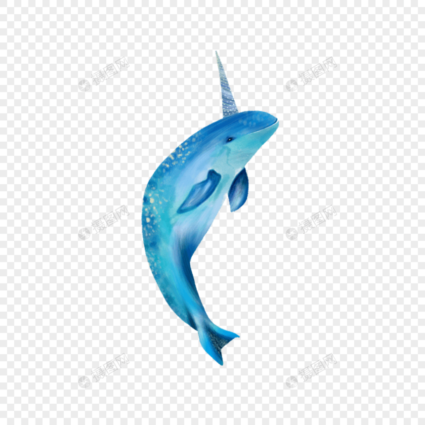 独角鲸鱼水彩蓝色图片