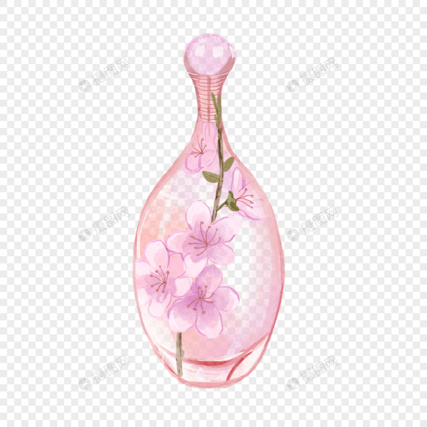 香水瓶桃花水彩风格粉色图片