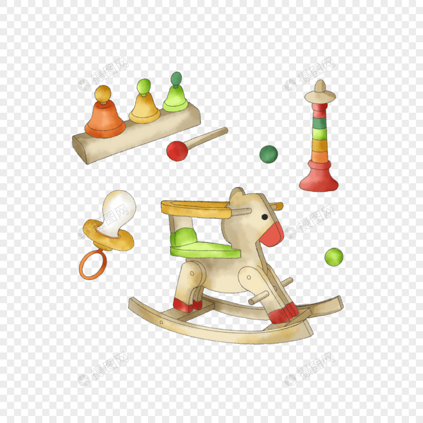 儿童木质玩具水彩风格图片
