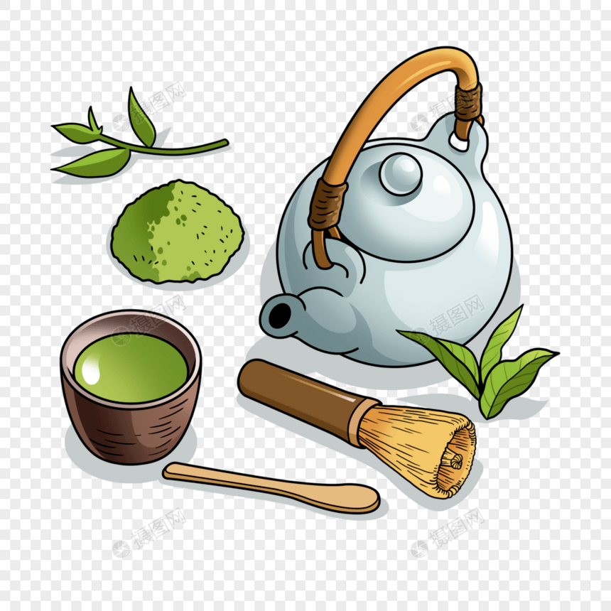 抹茶茶具插画风格绿色图片