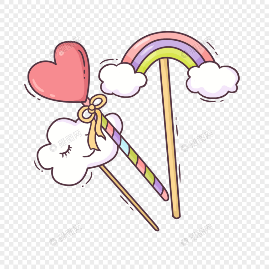 手杖爱心彩虹云朵花纹庆祝物品图片