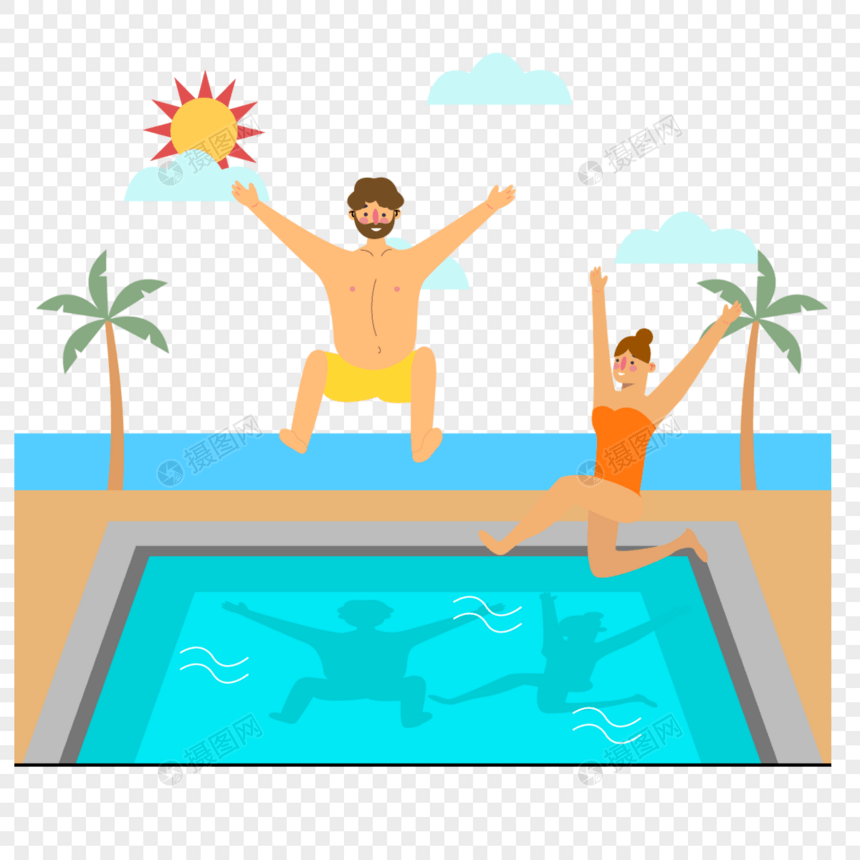 跳水的卡通人物泳池夏季派对图片