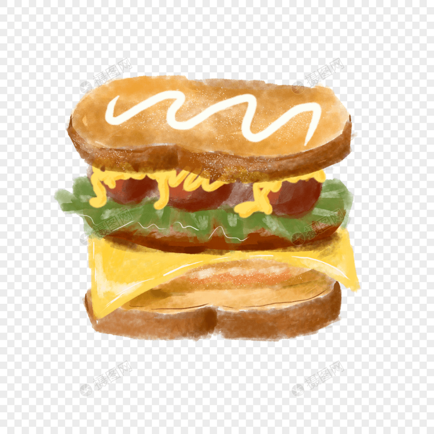 水彩火腿和奶酪三明治图片