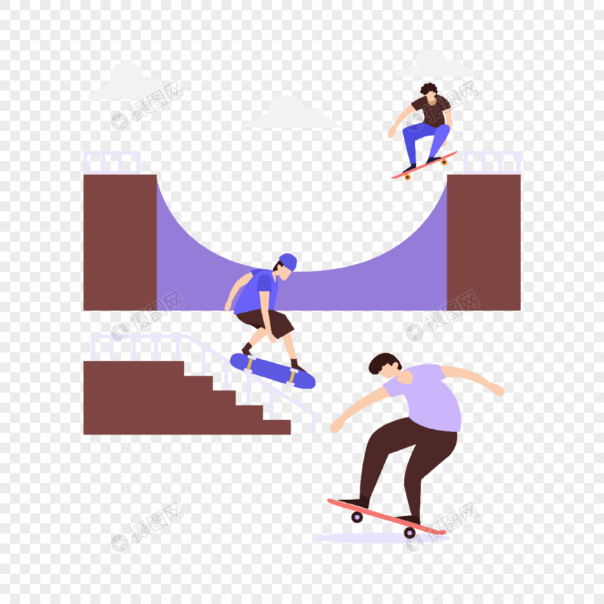街头滑板运动年轻人们在极限运动玩滑板图片