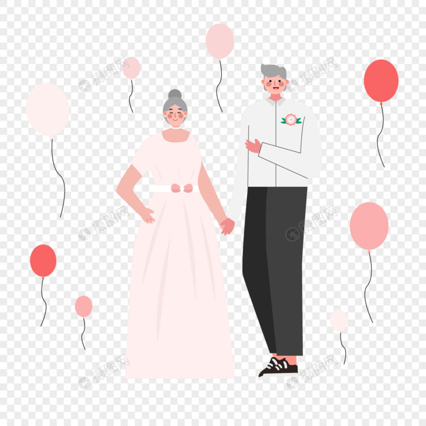 粉色裙子飘飞气球婚礼伴娘人物插画图片