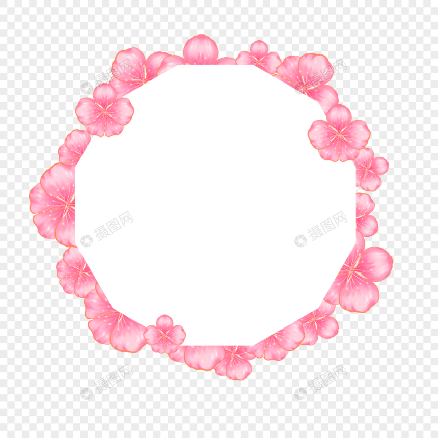 水彩粉色桃花花卉边框图片