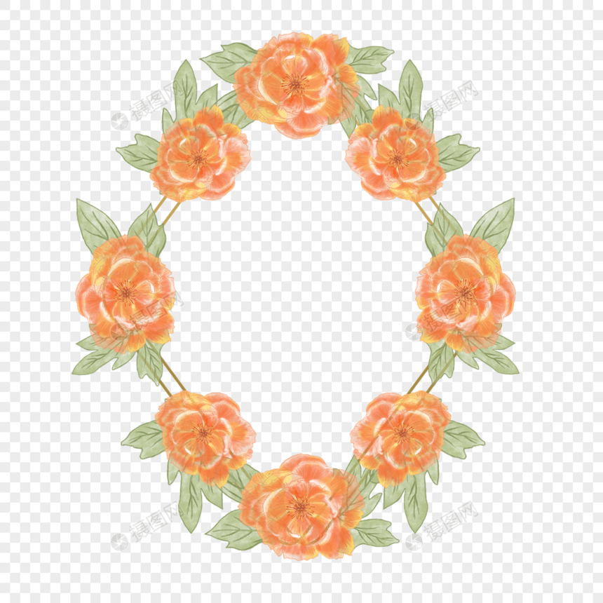 水彩橙色牡丹花卉边框图片
