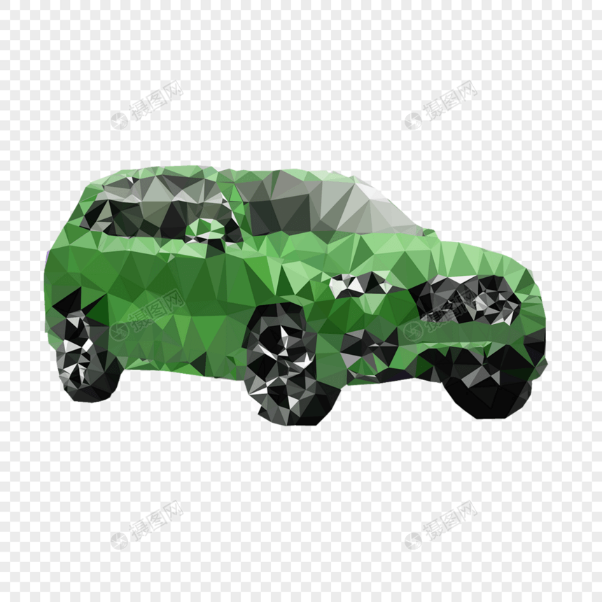 低多边形吉普车绿色抽象图片