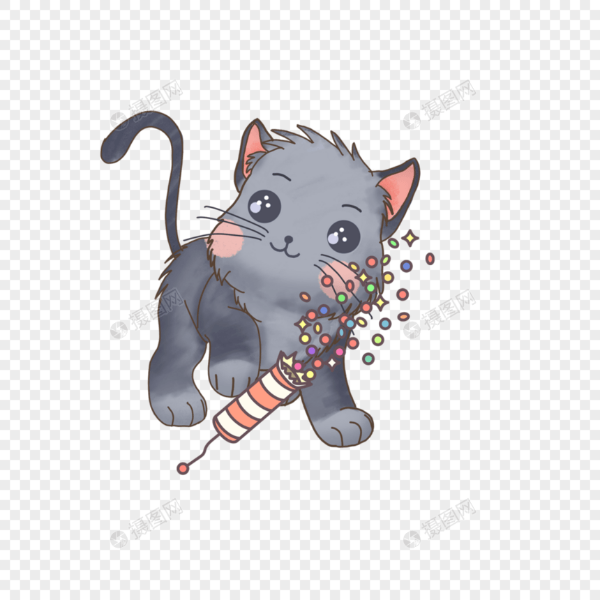 卡通可爱猫咪庆祝礼花图片