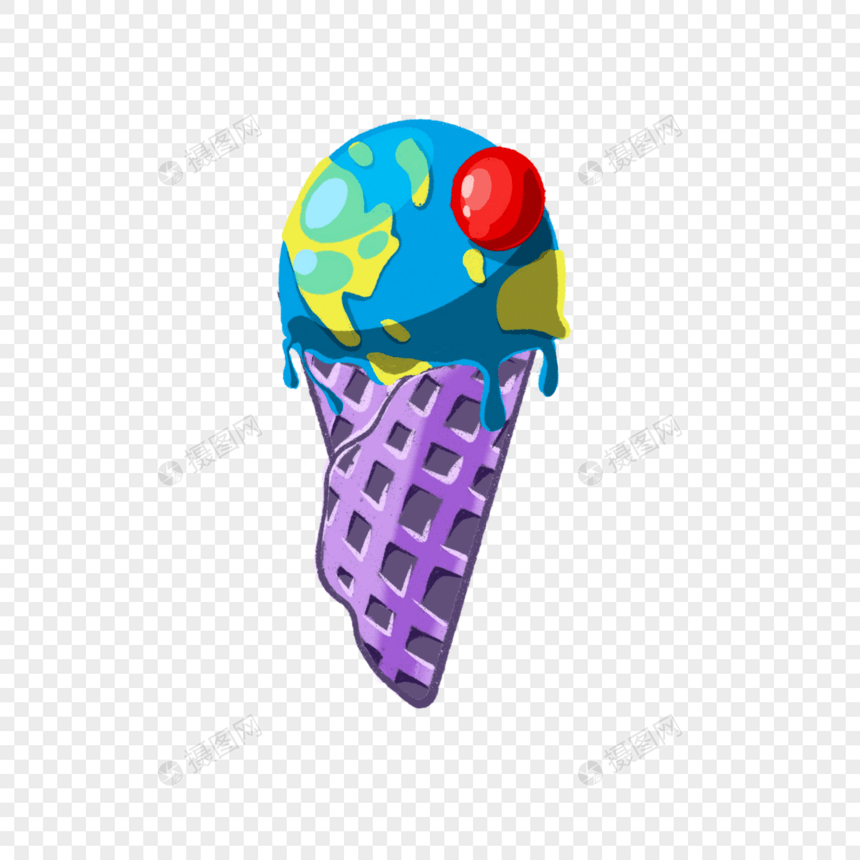 融化的蓝色地球冰淇淋蛋筒全球暖化图片