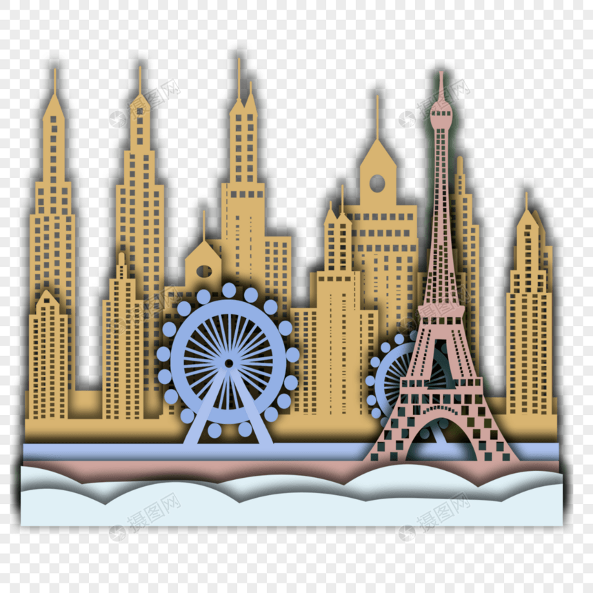 巴黎剪纸城市繁华热闹图片