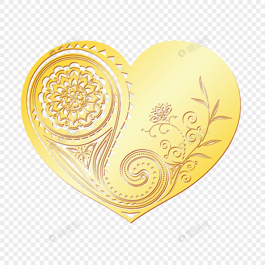 盛开的牡丹花图案镂空金色爱心图片
