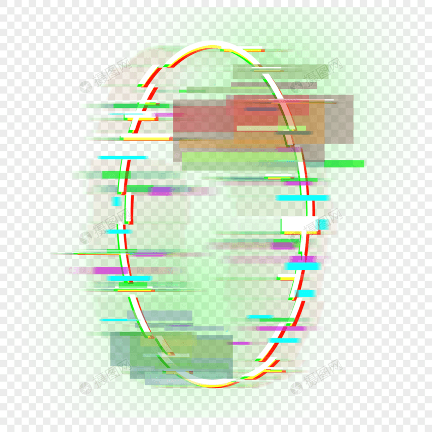 彩色椭圆形霓虹故障边框图片