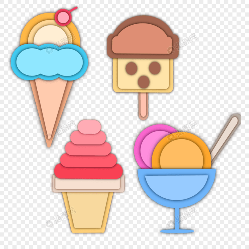 美味冰淇淋剪纸组合图片