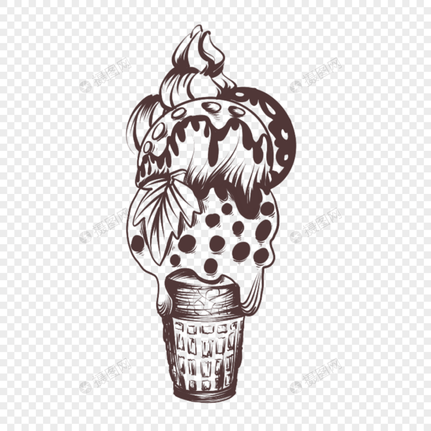 复古单色线冰淇淋图片