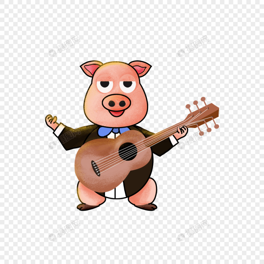卡通可爱吉他猪图片