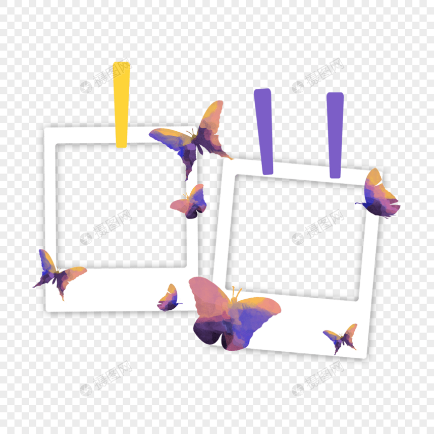 紫色蝴蝶水彩纹理宝丽来图片