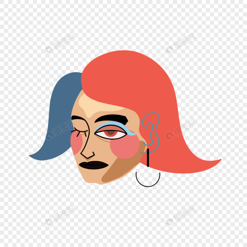 抽象红蓝头发艺术感女人图片