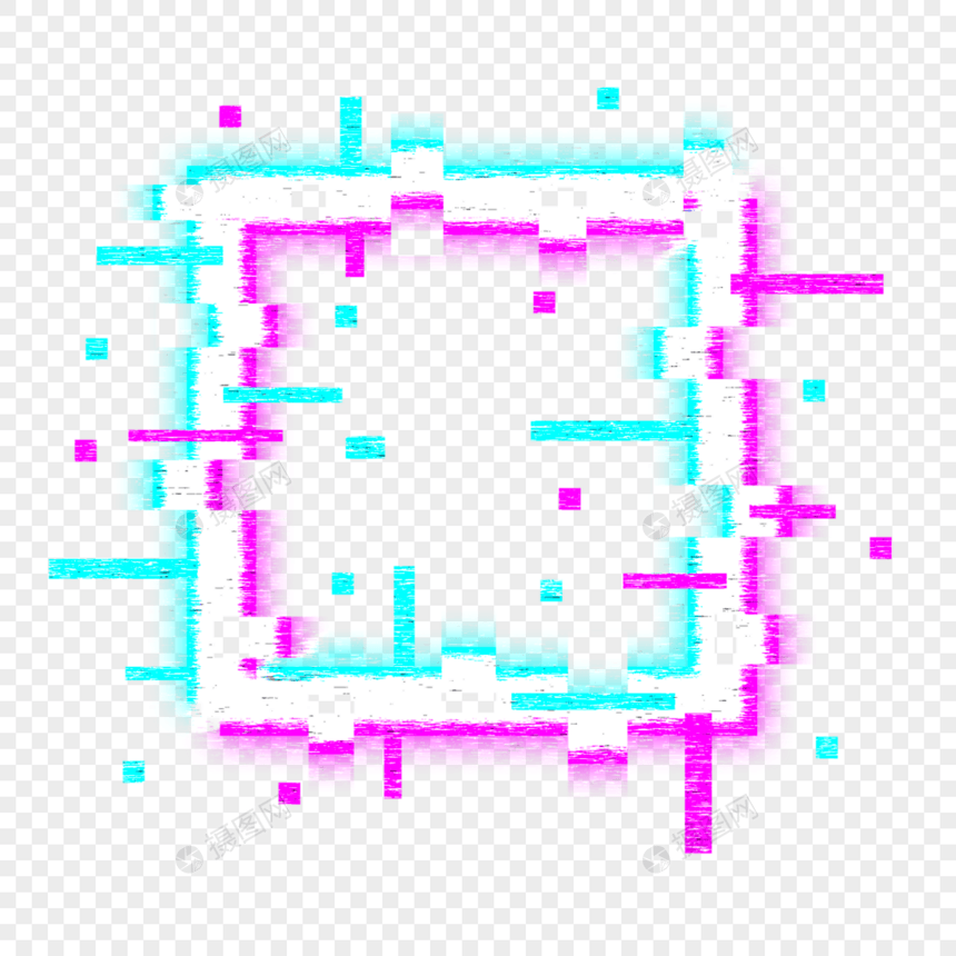 发光失真的方形霓虹故障风格几何边框图片