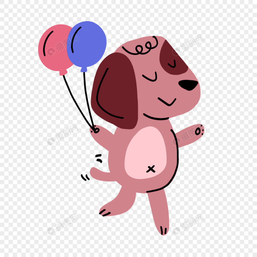 拿着气球的小狗抽象线条动物涂鸦图片