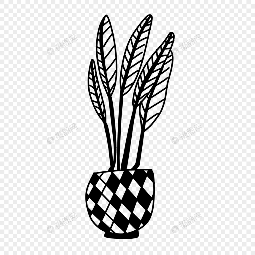 创意黑白单色涂鸦可爱植物装饰图片