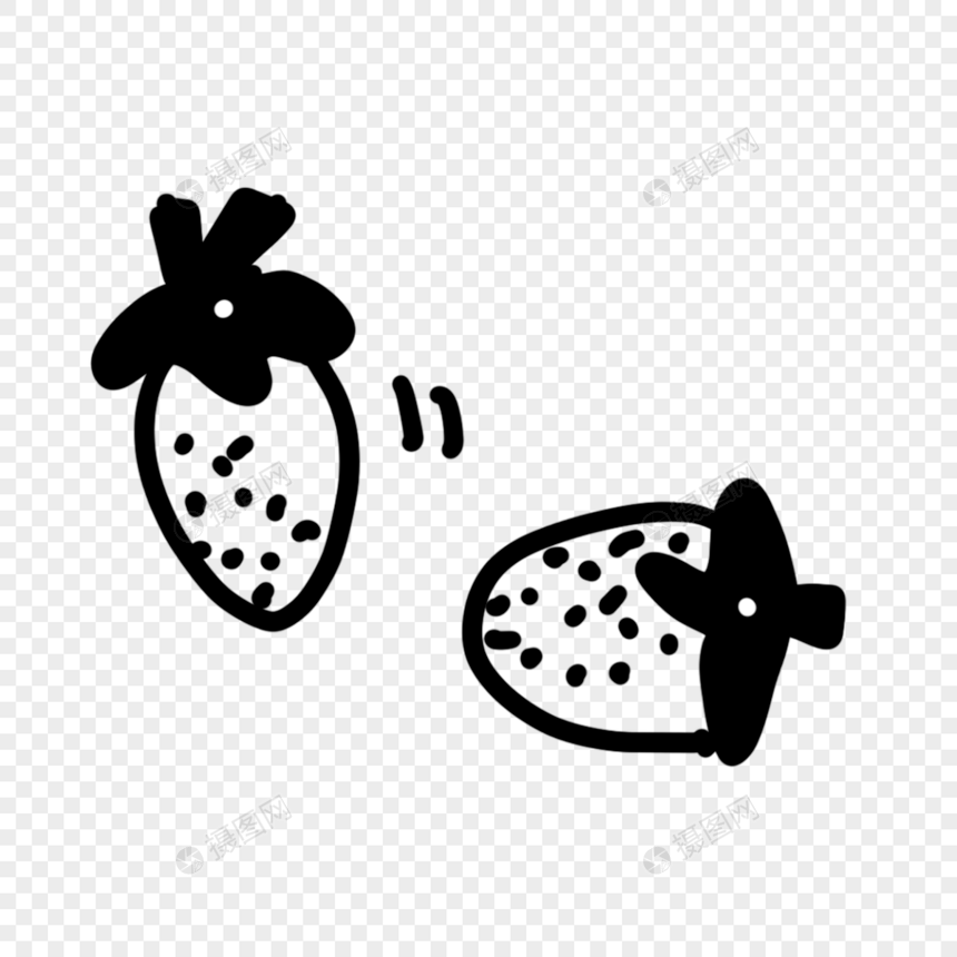 两颗草莓创意黑白单色涂鸦图片
