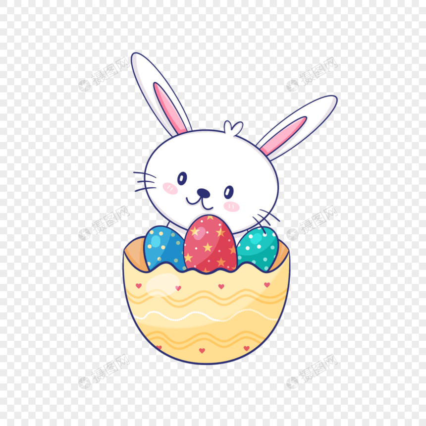 复活节装着彩蛋的蛋壳卡通可爱兔子图片