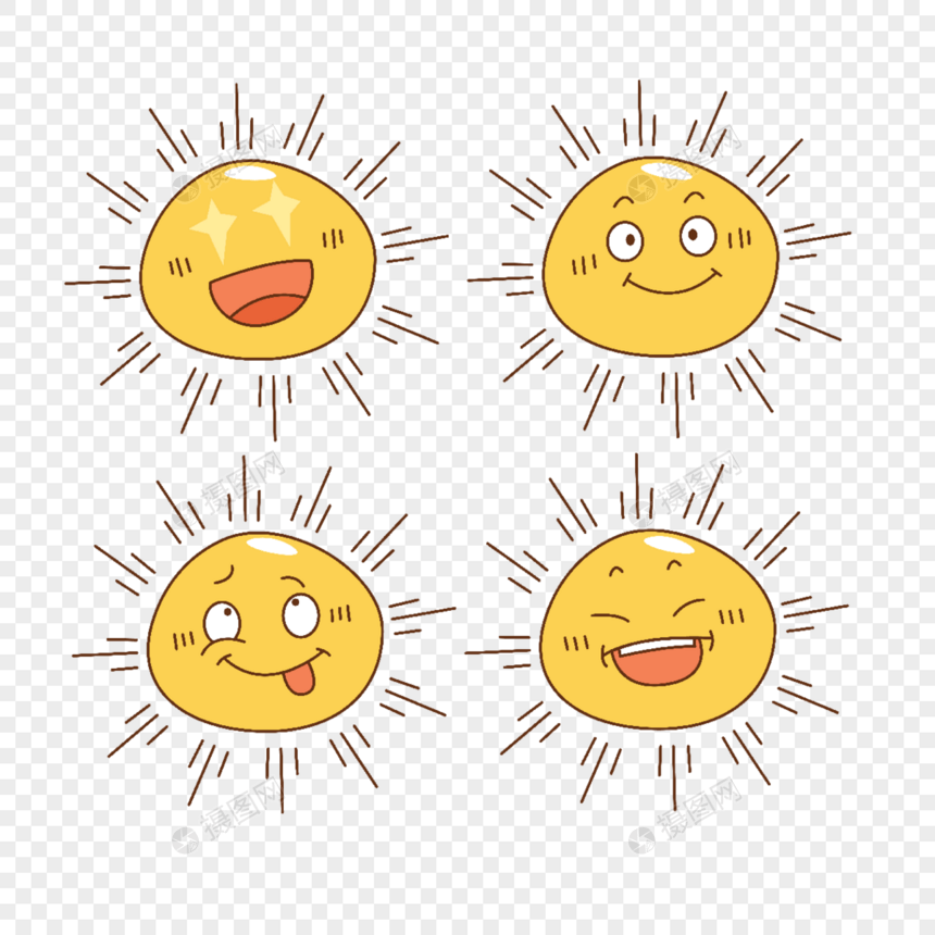卡通可爱太阳星星型状眼镜表情插画图片