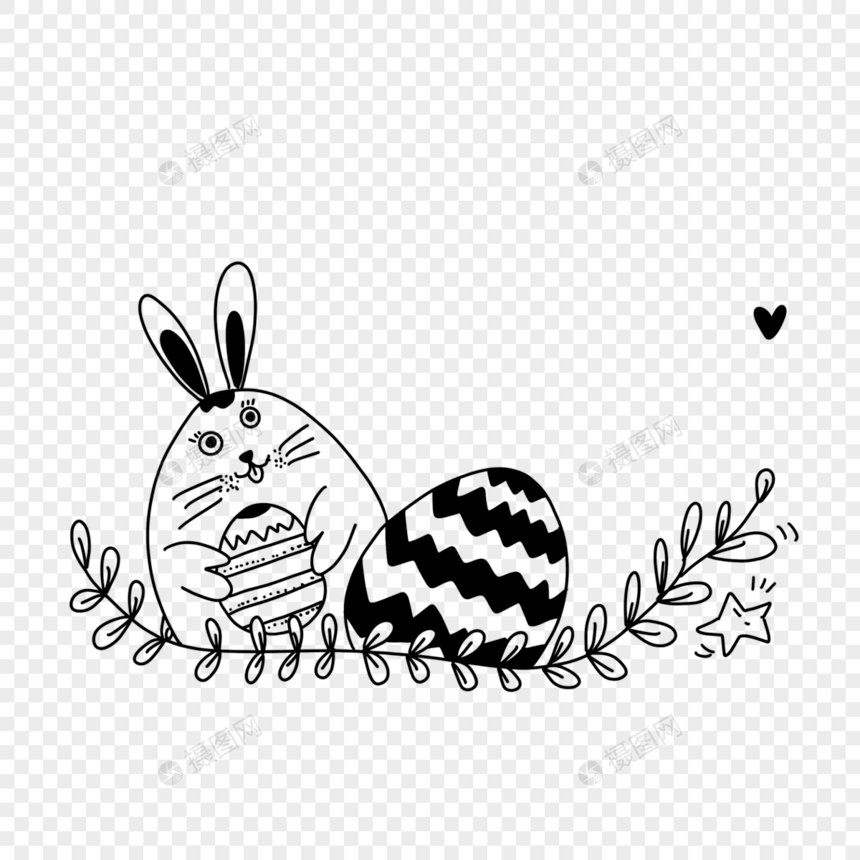 褐色线稿兔子彩蛋组合图片