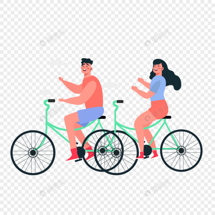 粉色上衣情侣情人节自行车郊游插画图片