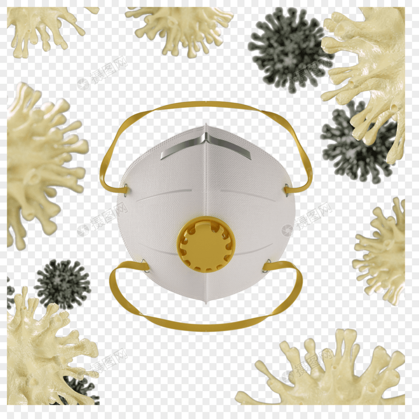 黄色微生物防疫口罩图片