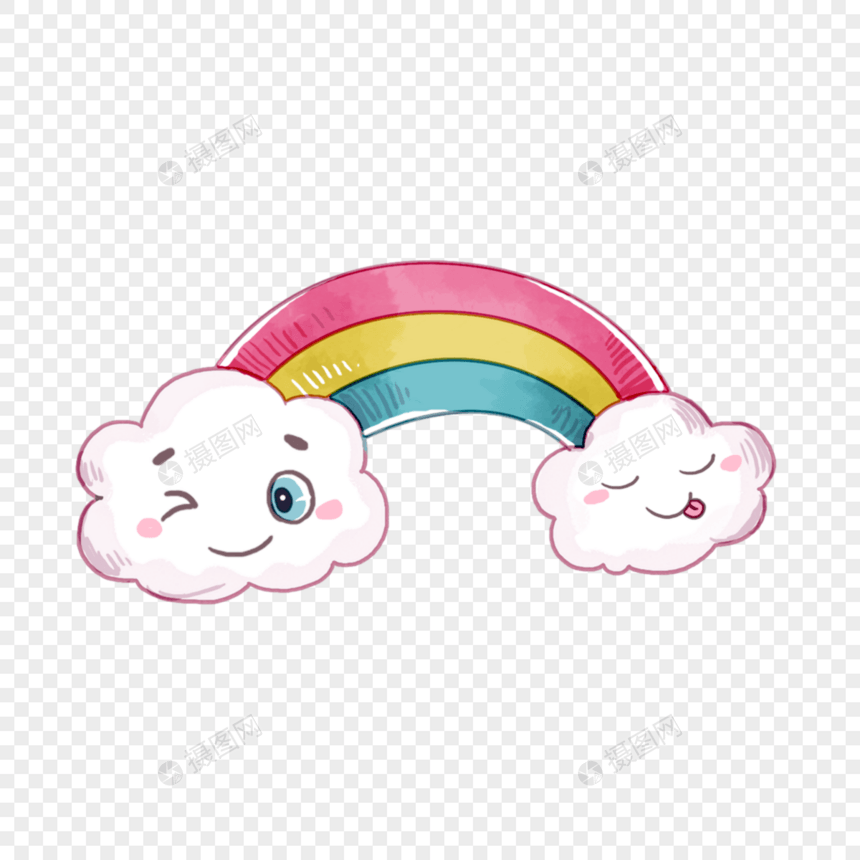 彩虹云朵白色粉色水彩卡通图片