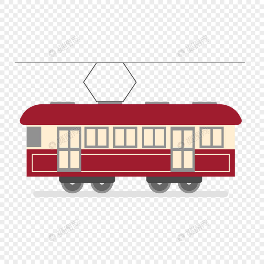 有轨电车卡通风格复古交通工具图片