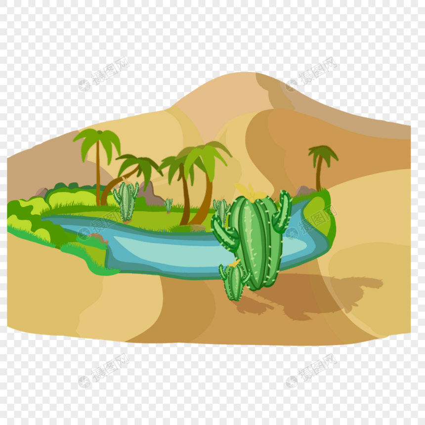 沙漠绿洲卡通仙人掌植物图片