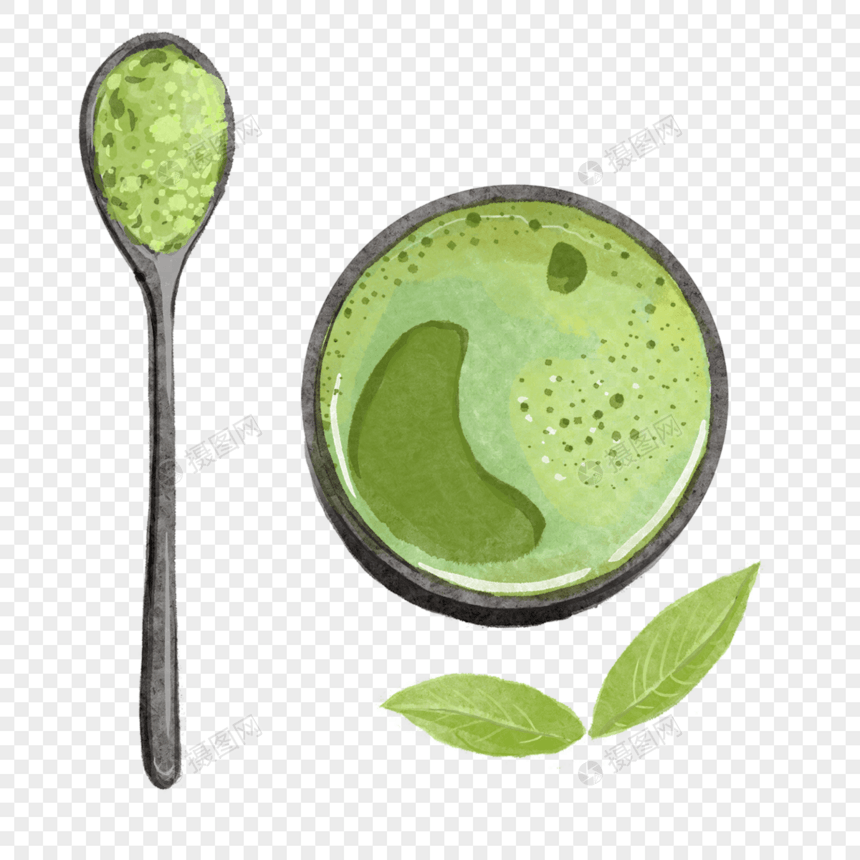 抹茶茶叶水彩风格绿色茶饮图片