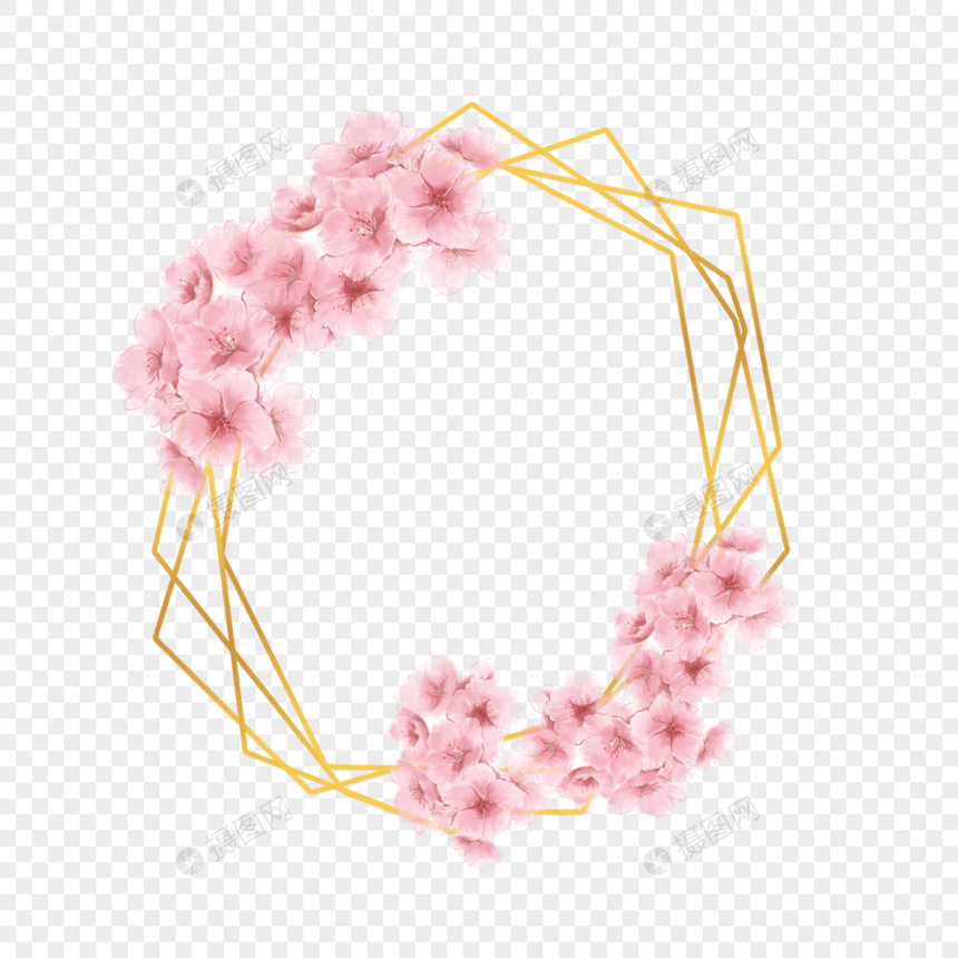 樱花水彩自然装饰金线边框图片