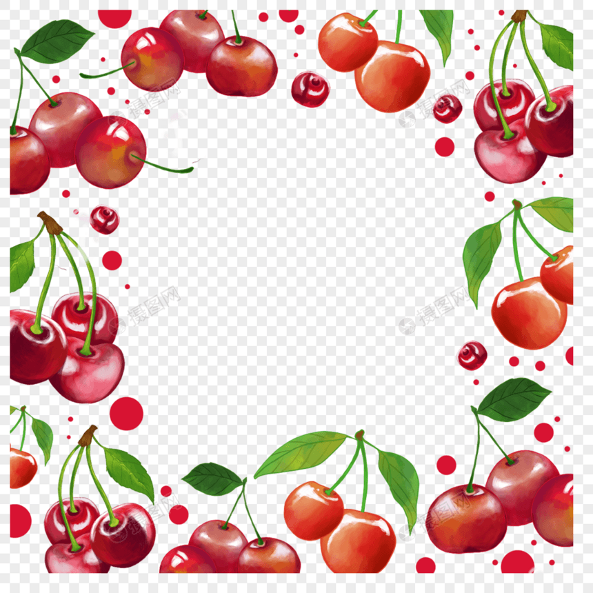 树叶樱桃红色圆形边框图片