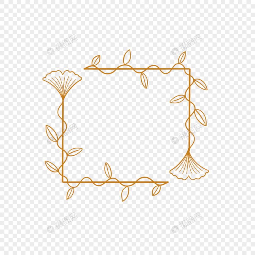 银杏叶金色线稿边框对称图片