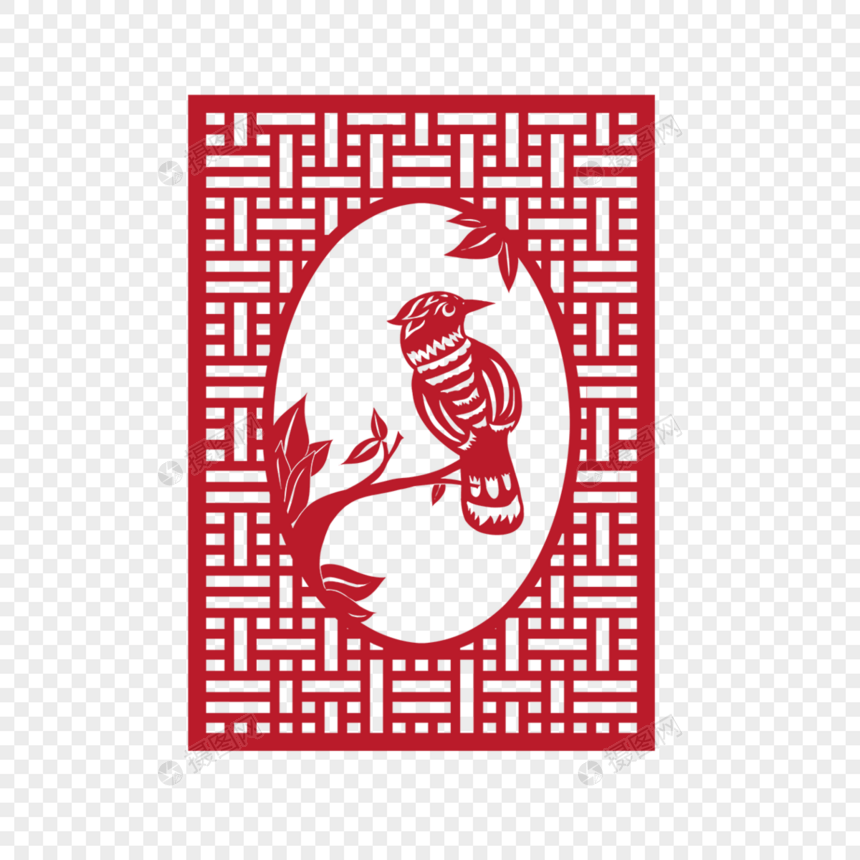 传统文化鸟类红色剪纸图片