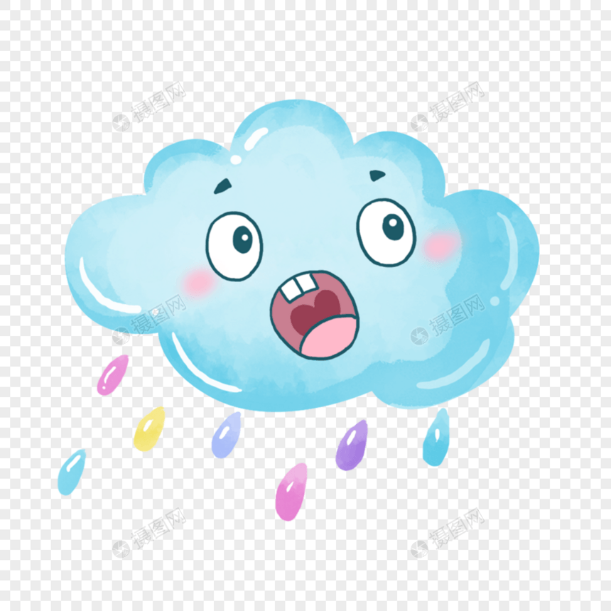 蓝色水彩可爱卡通表情云朵天气图片