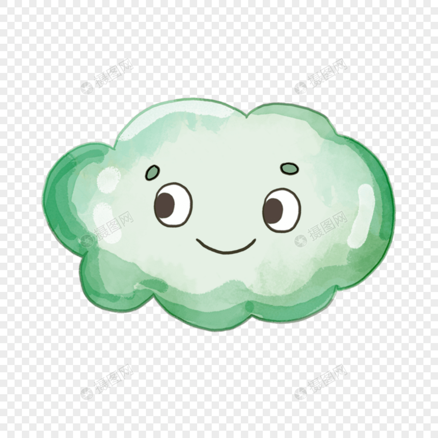 云朵绿色笑脸卡通水彩图案图片