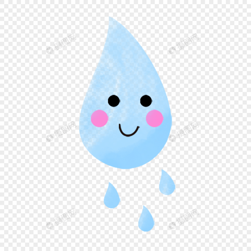 蓝色可爱卡通微笑表情水彩雨滴图片