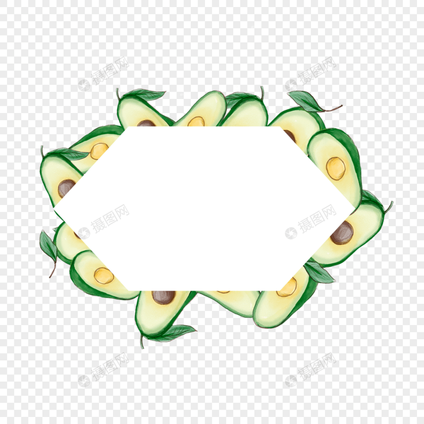 水彩绿色牛油果水果边框图片
