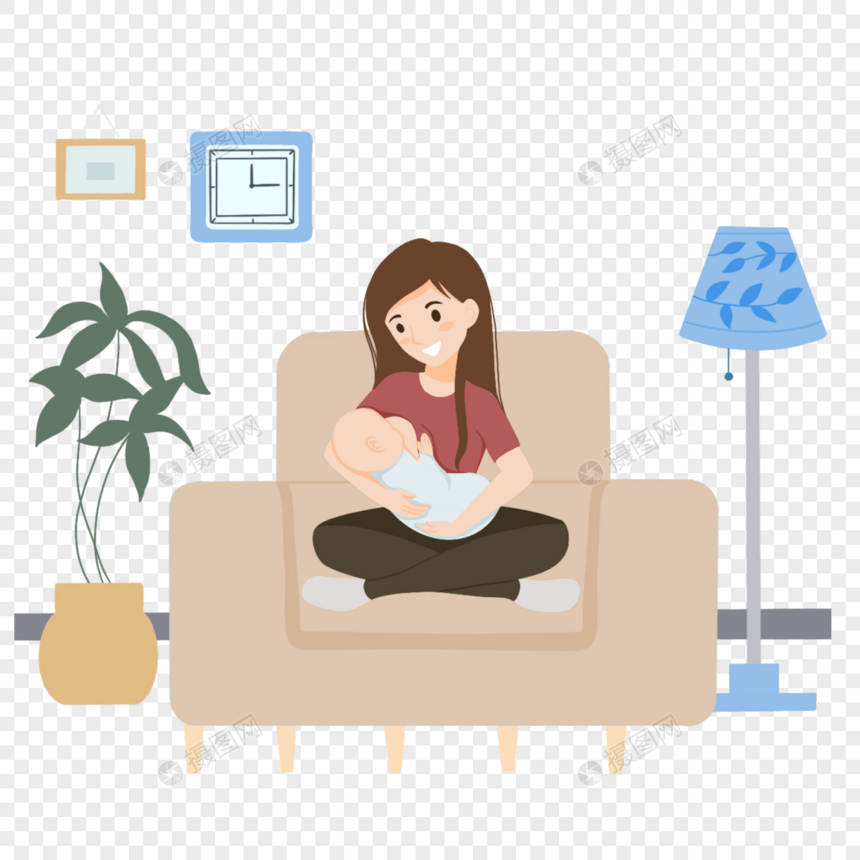 温馨的家庭里女母乳喂养的概念插图图片