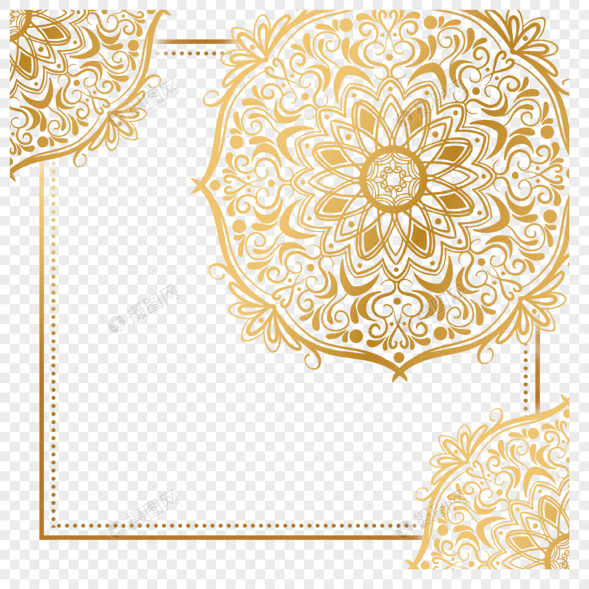 曼陀罗金色边框镂空花朵图形图片