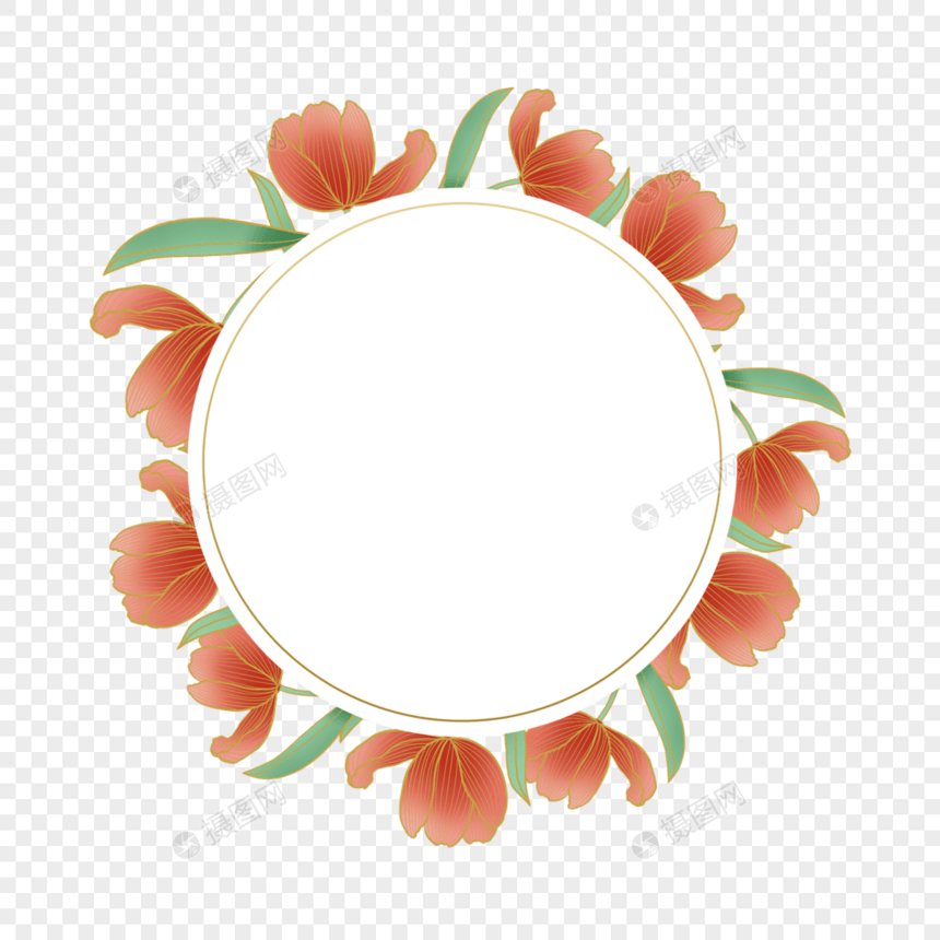 光效金线婚礼花卉圆形线条边框图片